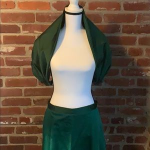 Long green satin skirt with shawl